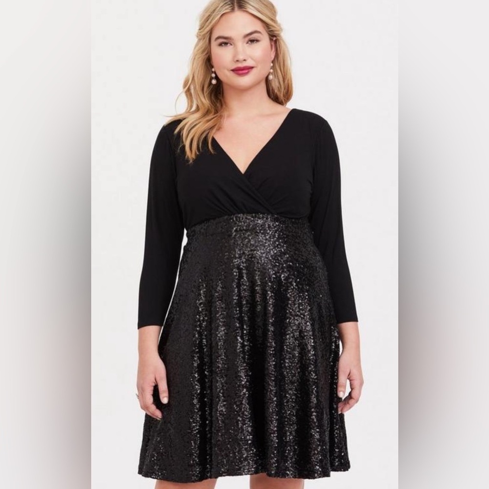 Torrid Special Occasion Black Sequin Skater Dress Size 20